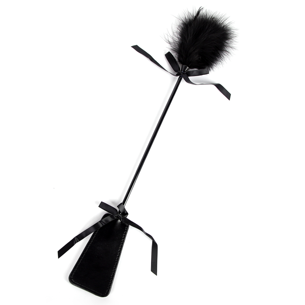 ZYL Dual-Ended Feather Tickler & Faux Leather Ribbon Riding Crop