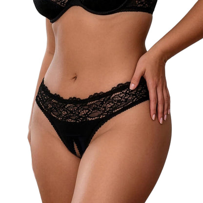 Cerise Strappy Criss-Cross Bow Crotchless Lace Panties