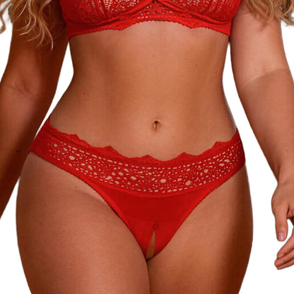 Cerise Strappy Criss-Cross Bow Crotchless Lace Panties